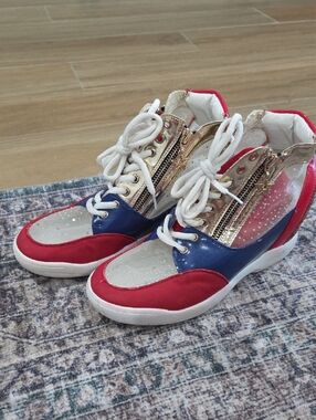 Red, Blue & Gold High-Top Sneakers